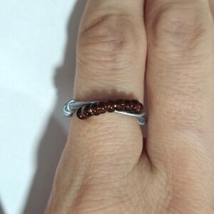 Handmade Wire Wrapped Ring with Red Garnet Beads, Boho Stacking Ring Size 4.75